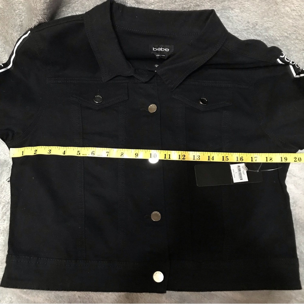 NWT bebe logo black denim jacket Sz S & L - Picture 10 of 12